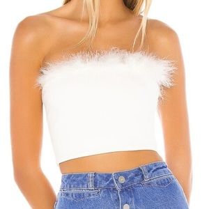 OLIVIA STRAPLESS TOP IN WHITE (white feathers) bachelorette top / bridal NWT